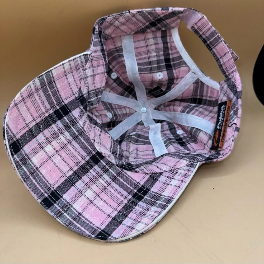 Pukka‎ Pebble Beach Embroidered Pink Plaid adjustable Baseball Cap, EUC